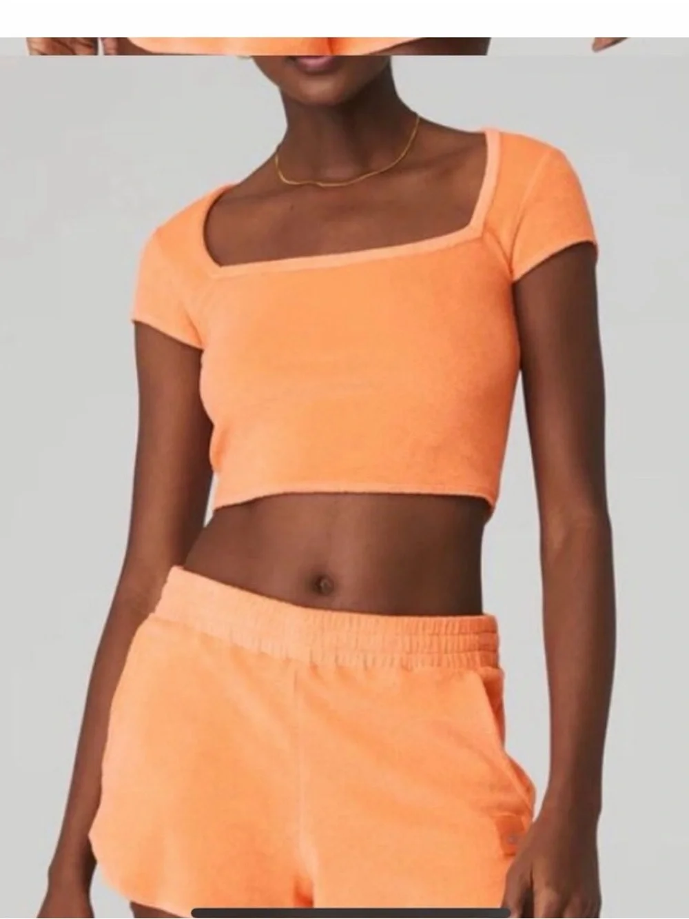 RARE ALO Yoga Peach Orange Square Neck Crop Top